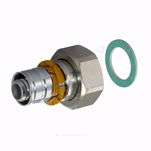 Муфта МП латунь пресс Дн 16х3/4 Ру10 с накидной гайкой MLC Uponor 1015274 купить в интернет-магазине инженерного оборудования в Санкт-Петербурге