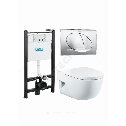 Комплект 4 в 1 Meridian унитаз подвесной + инсталляция + кнопка смыва + сиденье Roca 893104110 купить в интернет-магазине инженерного оборудования в Санкт-Петербурге