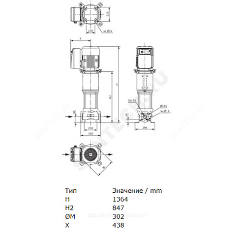 Насос многоступенчатый вертикальный HELIX VE 2205-2/25/V/KS/2G PN25 3х400В/50 Гц Wilo 4166210 купить в интернет-магазине инженерного оборудования в Санкт-Петербурге