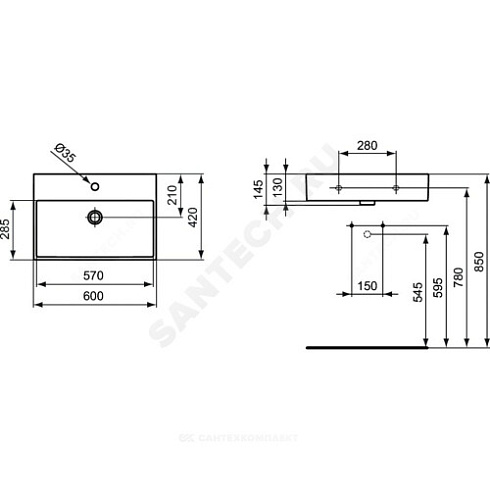 Умывальник подвесной STRADA 60 Ideal Standard K077801 . купить в интернет-магазине инженерного оборудования в Санкт-Петербурге