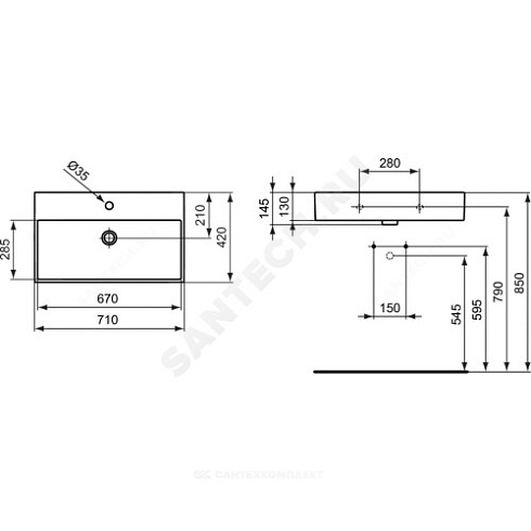 Умывальник подвесной STRADA 71 Ideal Standard K078201 купить в интернет-магазине инженерного оборудования в Санкт-Петербурге