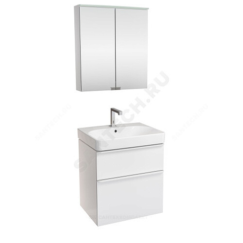 Умывальник с тумбой Smyle Square 60 белый глянец со шкафом зеркальным Option BASIC с подсветкой Geberit 529.352.00.6 купить в интернет-магазине инженерного оборудования в Санкт-Петербурге